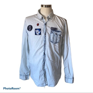 Carbon men’s large washed out denim button down shirt